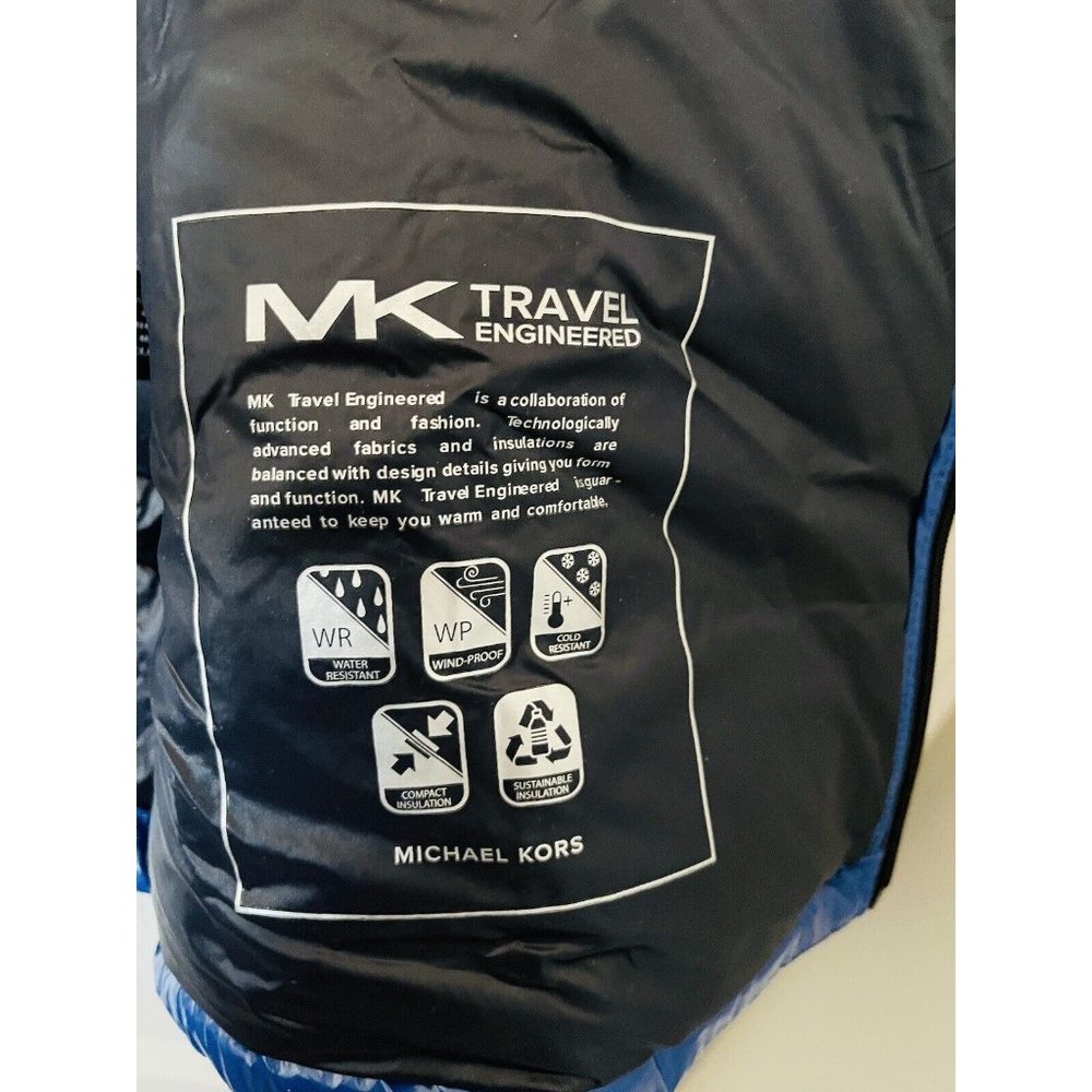 NWT Michael Kors Blue Shiny Puffer Coat - XL - Picture 9 of 9